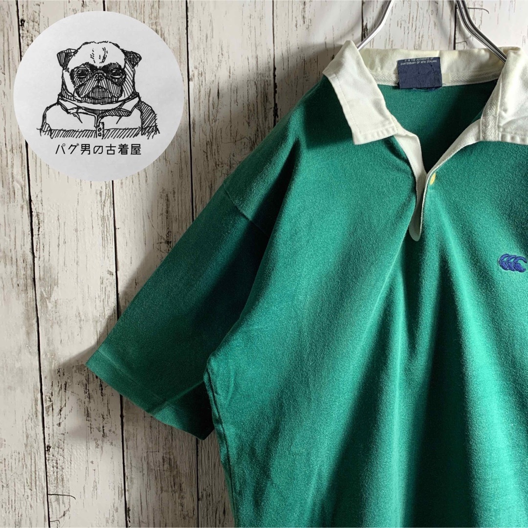 【ヴィンテージ】カンタベリー  90s メンズ ラガーシャツ 緑 ★刺繍ロゴ