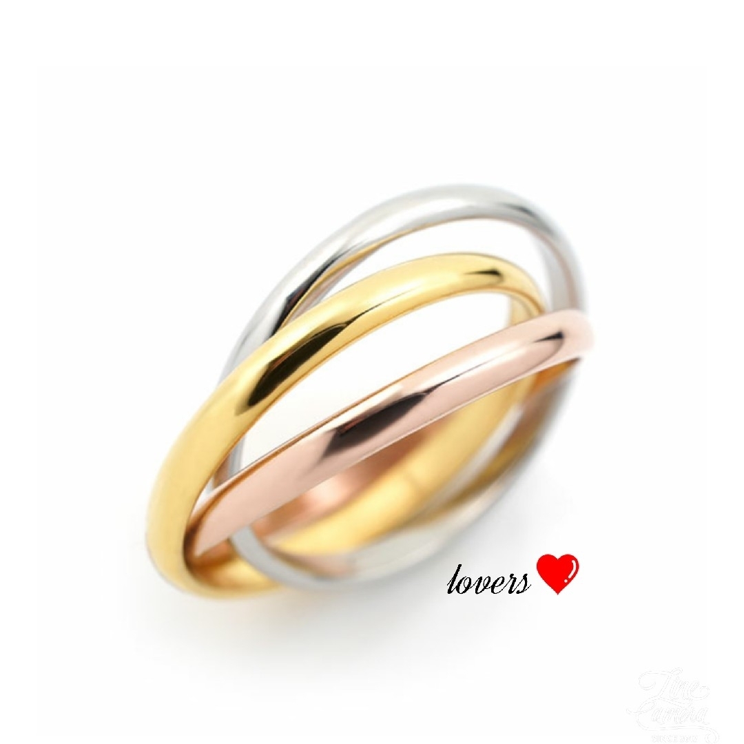 送料無料2号サージカルステンレス3色3連リングスリーカラートリニティリング指輪 レディースのアクセサリー(リング(指輪))の商品写真