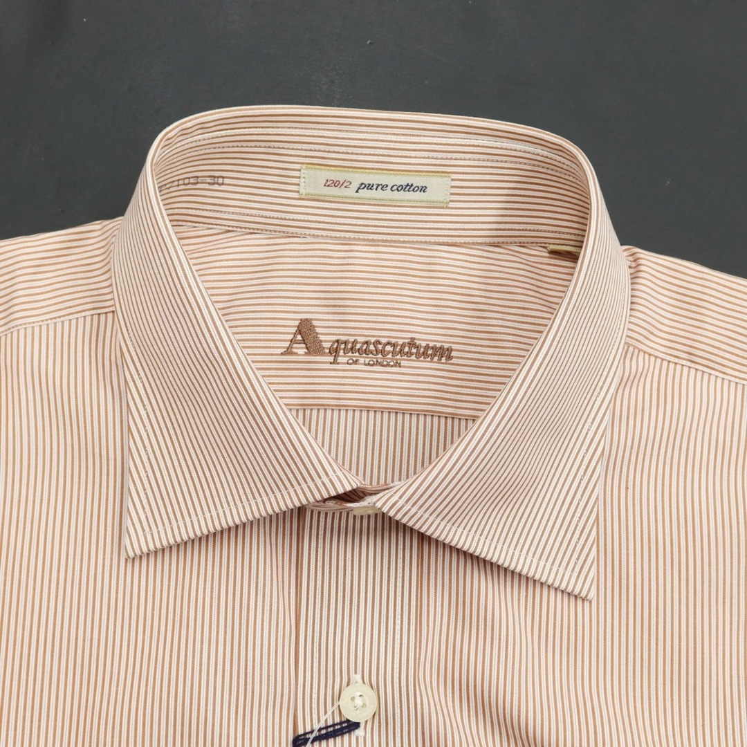 アクアスキュータム Aquascutum コットン ストライプ ドレスシャツ ブラウンxホワイト【サイズ41-82】【メンズ】 3