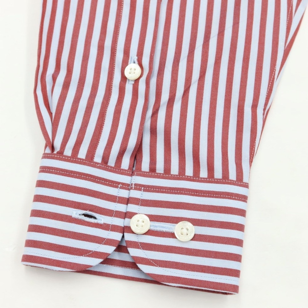 【中古】アクアスキュータム Aquascutum コットン ストライプ ホリゾンタルカラー ドレスシャツ レッドxライトブルー【サイズM】【メンズ】