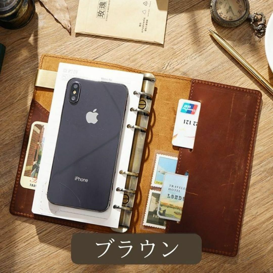 本革 システム手帳 A6 革 6穴 リング バインダーノート レザーカバー