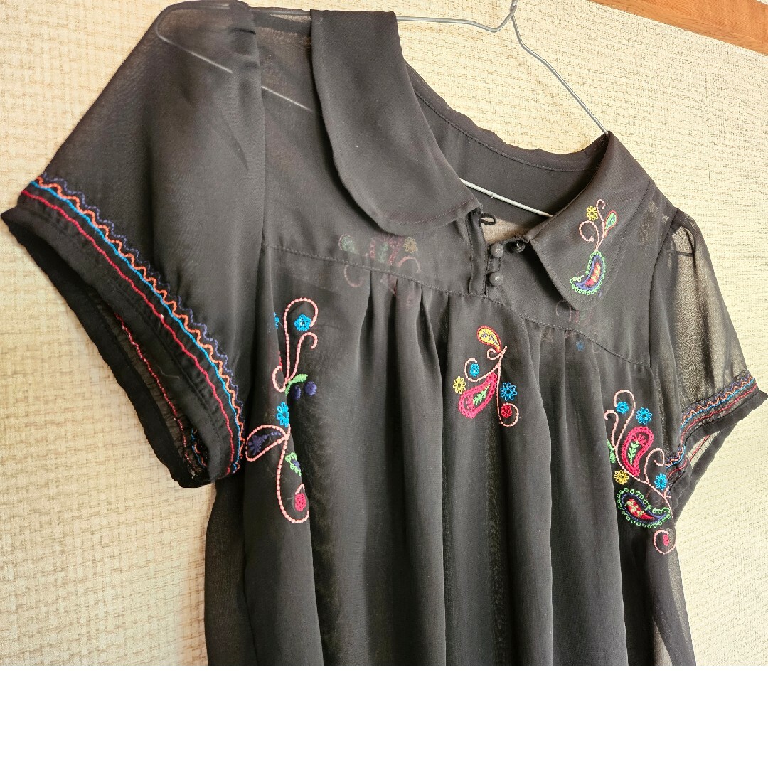刺繍シースルーブラウス レディースのトップス(カットソー(半袖/袖なし))の商品写真