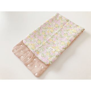 フェイスタオル　小花　黄色とピンク　ドット　ハンドメイド　手ふき　キッチン　洗面(タオル/バス用品)