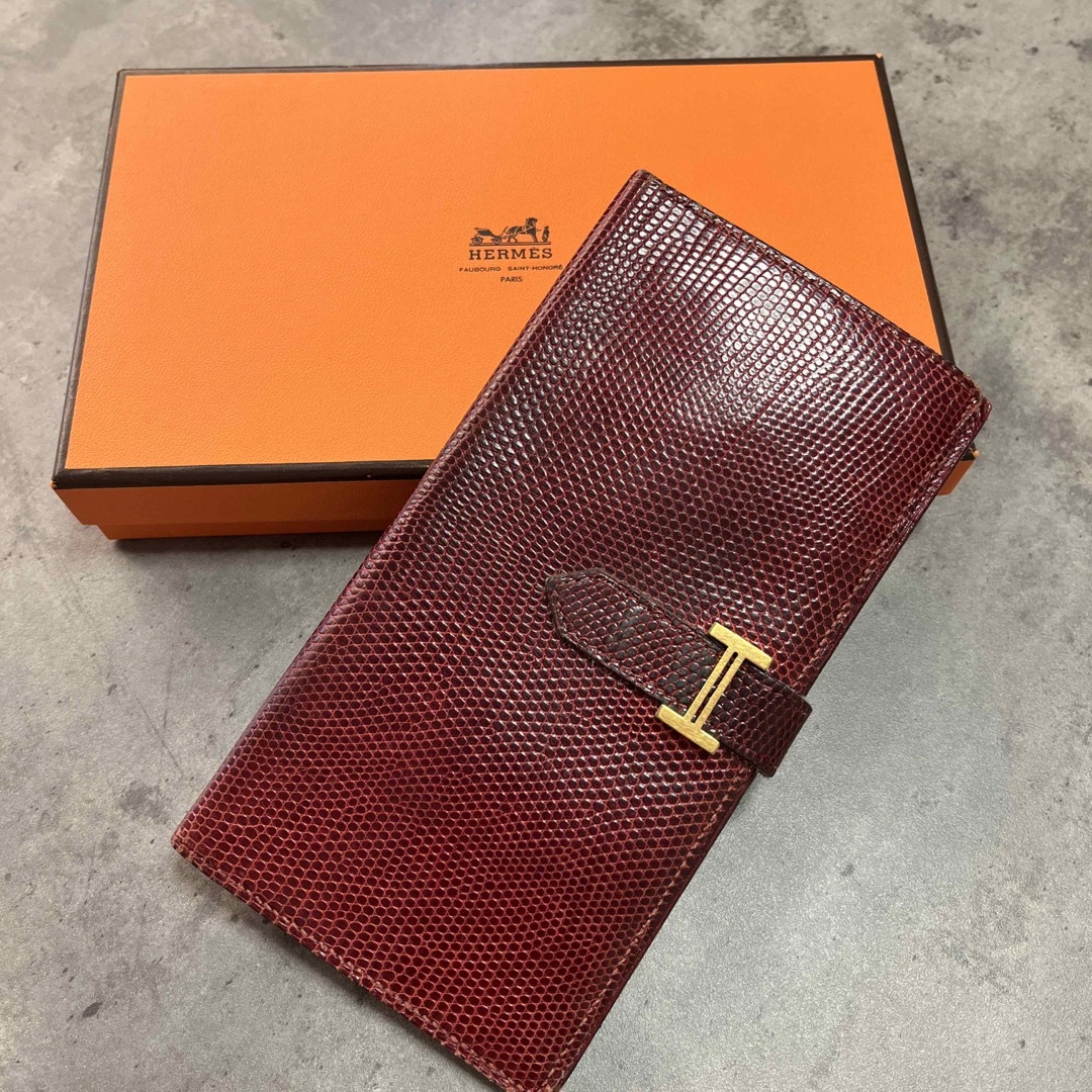 【美品】 879 HERMES エルメス　ベアン  リザード 2つ折り長財布