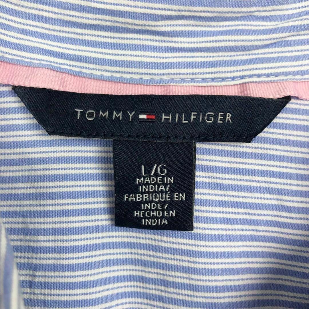 TOMMY HILFIGER(トミーヒルフィガー)の【美品】TOMMY HILFIGER シャツワンピース ストライプ ブルー レディースのワンピース(ひざ丈ワンピース)の商品写真