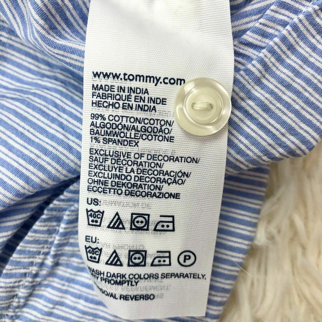 TOMMY HILFIGER(トミーヒルフィガー)の【美品】TOMMY HILFIGER シャツワンピース ストライプ ブルー レディースのワンピース(ひざ丈ワンピース)の商品写真