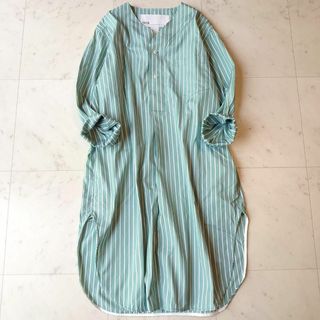 美品♪ TICCA ティッカ ストライプ ロング ノーカラーシャツワンピース F