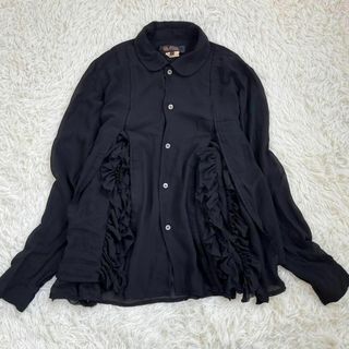 コムデギャルソン(COMME des GARCONS)の【極美品】ブラック コムデギャルソン　長袖シャツブラウス　フリル　シフォン　丸襟(シャツ/ブラウス(長袖/七分))