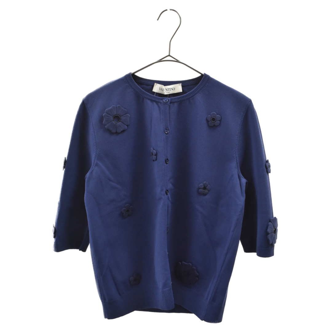 VALENTINO ヴァレンチノ フラワー刺繍装飾レーヨン混5分袖カーディガン ブルー RB3KAA01XLW
