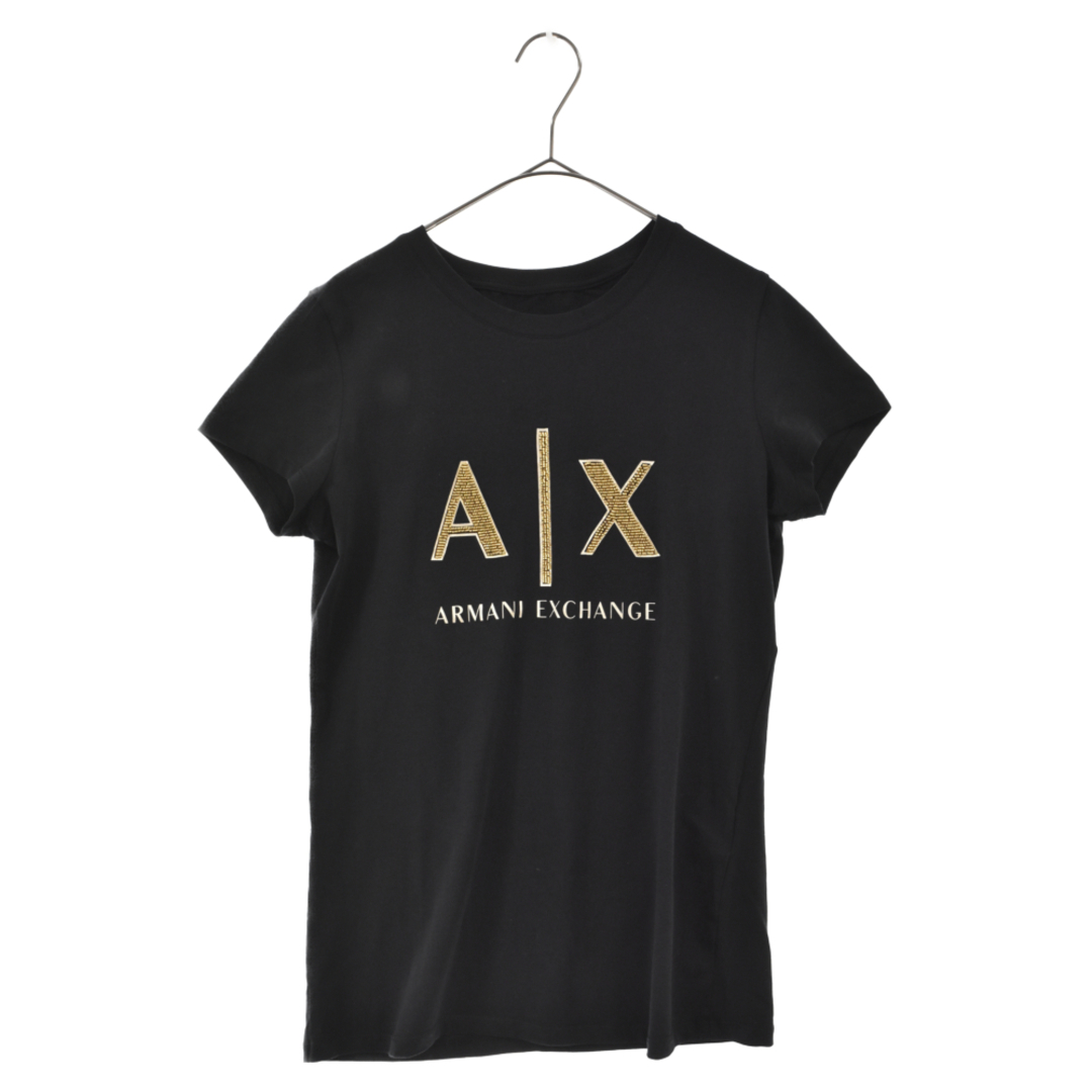 AX ARMANI EXCHANGE アルマーニ エクスチェンジ フロントロゴクルーネック半袖Tシャツ ブラック レディース