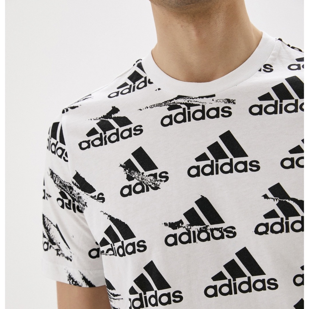 L 新品 adidas アディダス 総柄 ロゴプリント Tシャツ 白