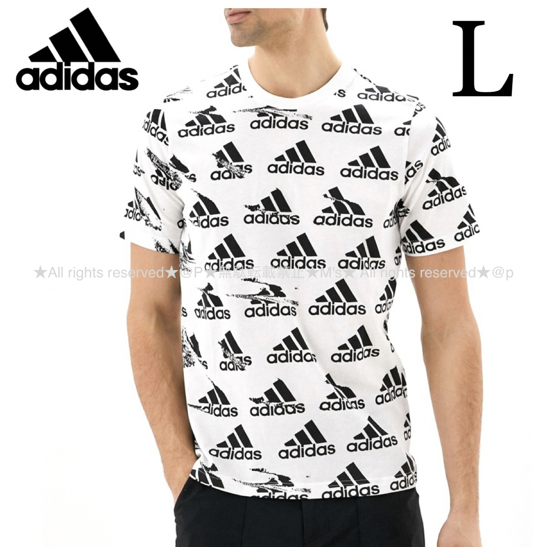 adidas(アディダス)のL 新品 adidas アディダス 総柄 ロゴプリント Tシャツ 白 メンズのトップス(Tシャツ/カットソー(半袖/袖なし))の商品写真