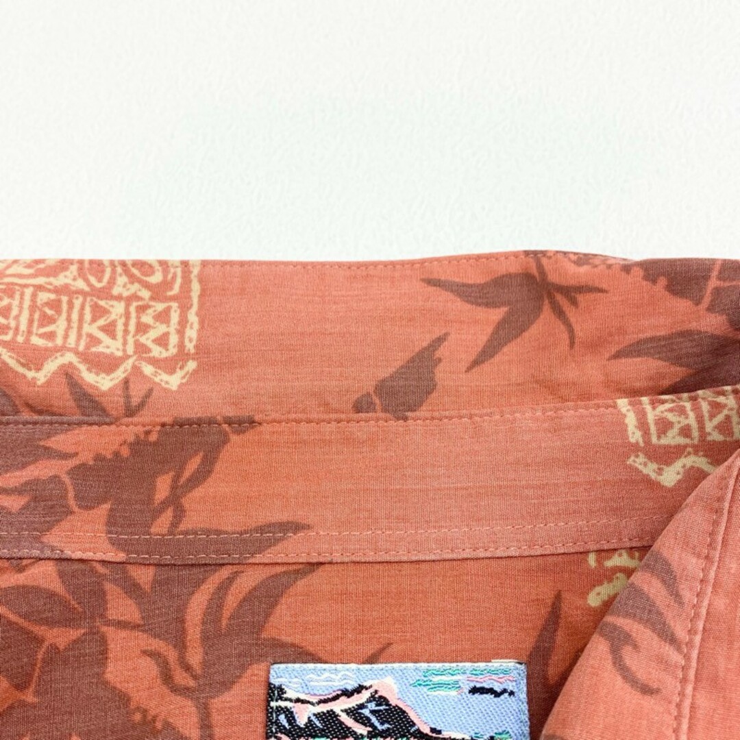 US レインスプーナー reyn spooner アロハシャツ 半袖 総柄 リバースプリント 竹 植物柄 サイズ：メンズ XXL ビッグサイズ レンガ色