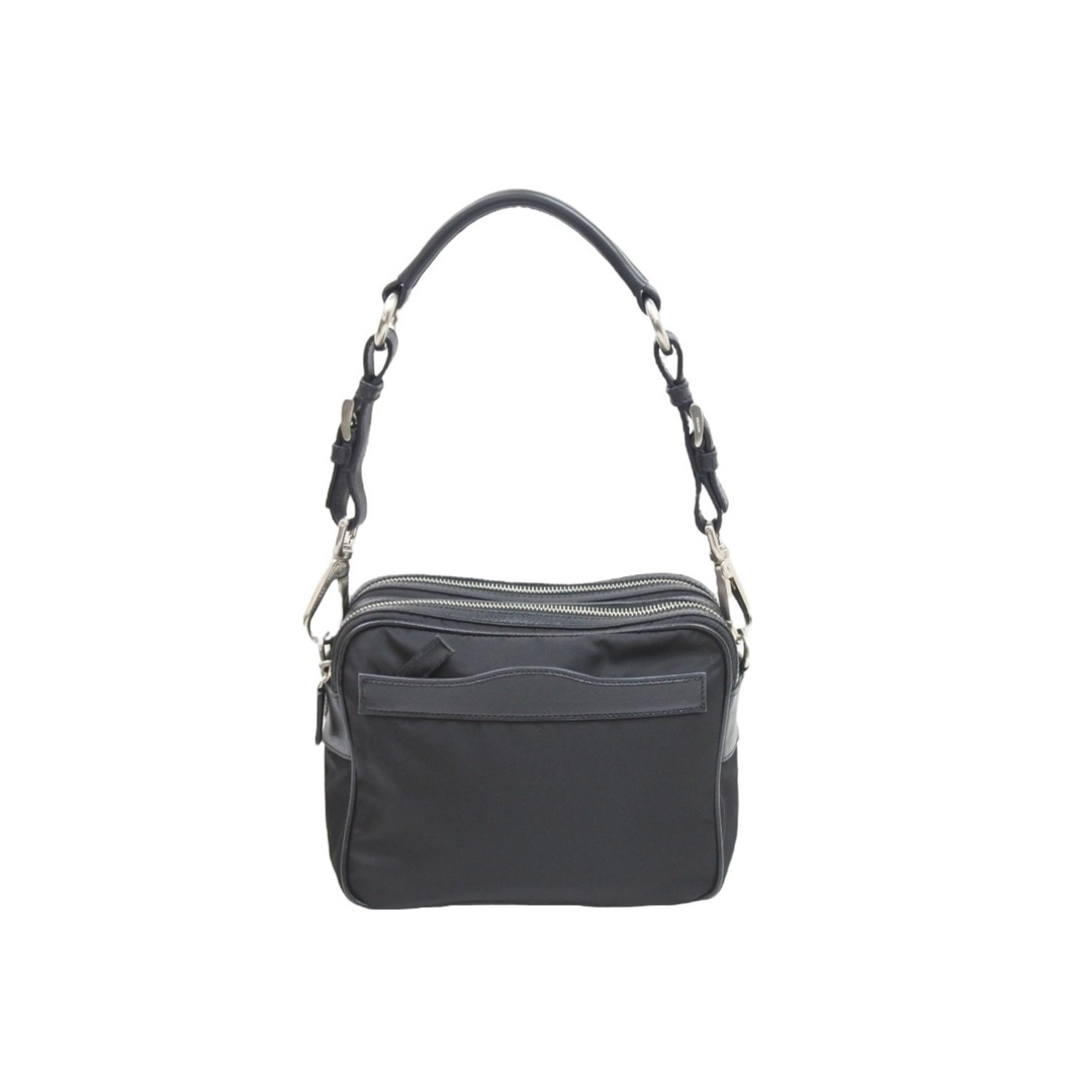 PRADA プラダ ワンショルダーバッグ BR2162 VELA VINTAGE 三角プレート ナイロン レザー ブラック シルバー金具 美品  51385