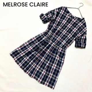 メルローズクレール(MELROSE claire)のMELROSE CLAIR　七分袖・半袖　ワンピース　チェック柄　膝丈　Mサイズ(ひざ丈ワンピース)