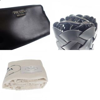 【ABランク】PRADA プラダ バケットバッグ 1BG317 ハンドバッグ レザー 編み込み カーフスキン ブラック かごバッグ レディース 【ISEYA】