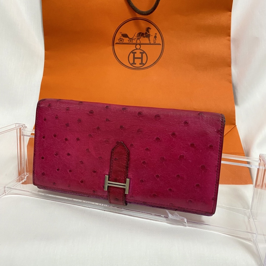 Hermes - エルメス ベアンスフレ 二つ折り長財布 オーストリッチ