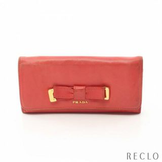 プラダ(PRADA)の 二つ折り長財布 リボン レザー コーラルオレンジ(財布)