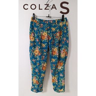 コルザ(COLZA)のCOLZA コルザ 花柄 クロップド テーパードパンツ ターコイズブルー S(クロップドパンツ)