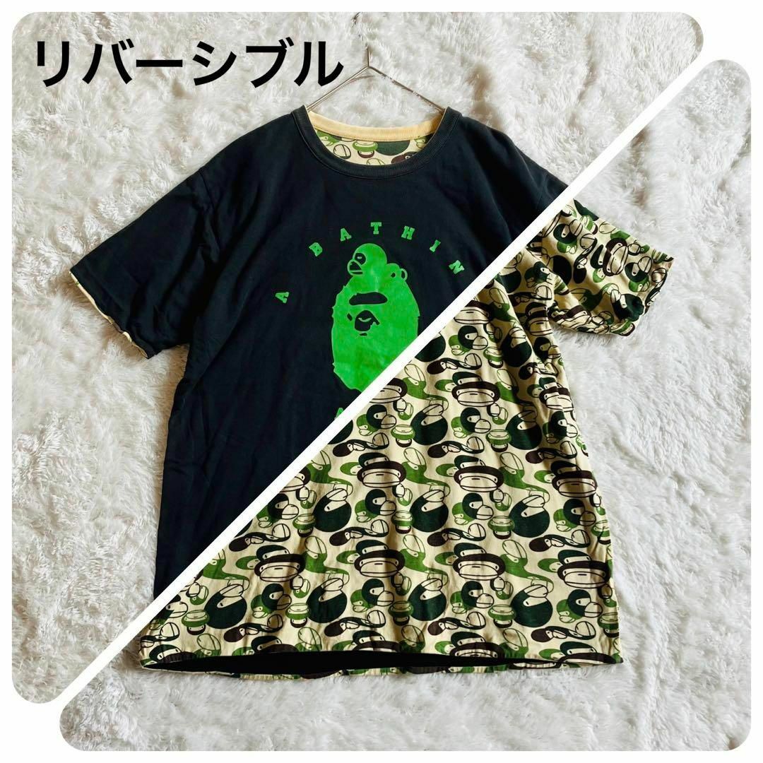 【美品・コラボ】エイプ×KAWS Tシャツ　リバーシブル　マイロ　NIGO期　L