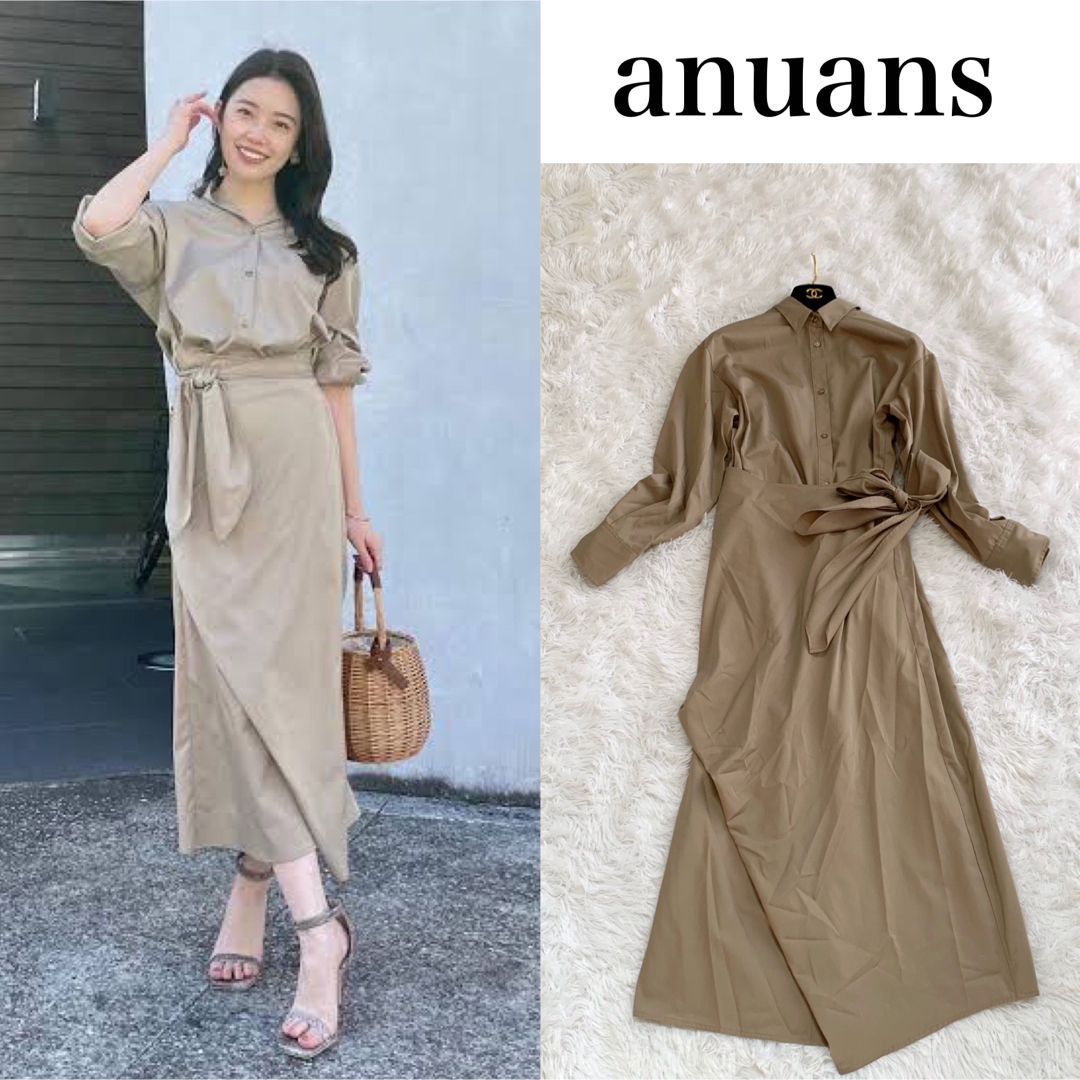 完売商品】anuans ラップストレートシャツワンピース ベージュ 極美品