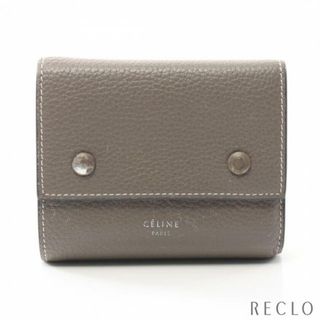 セリーヌ(celine)のフォールデッド コンパクト三つ折りミニ財布 三つ折り財布 レザー グレーブラウン イエロー(財布)