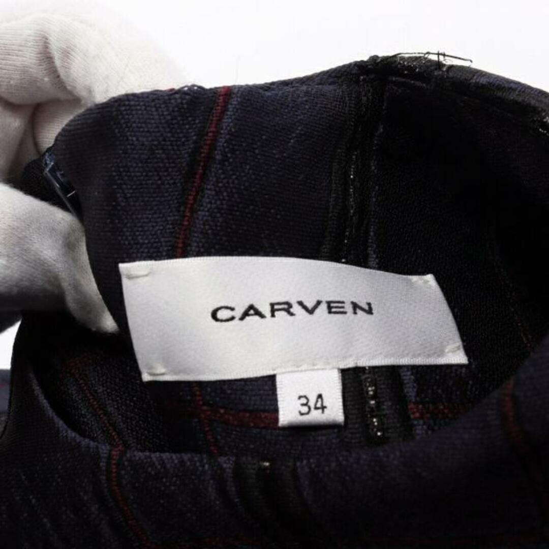 CARVEN(カルヴェン)の ワンピース クルーネック 半袖 格子柄 ネイビー マルチカラー レディースのワンピース(その他)の商品写真