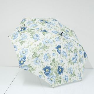 ローラアシュレイ(LAURA ASHLEY)の晴雨兼用傘 LAURA ASHLEY ローラアシュレイ USED品 ピオニー デルフィニウム ブルー フラワープリント バンブーハンドル 50cm S A9877(傘)