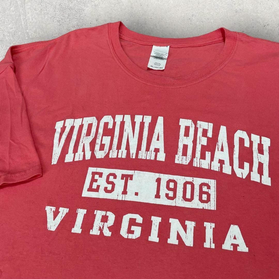 US古着 Virginia Beach カレッジロゴ Tシャツ 3XL ピンク メンズのトップス(Tシャツ/カットソー(半袖/袖なし))の商品写真