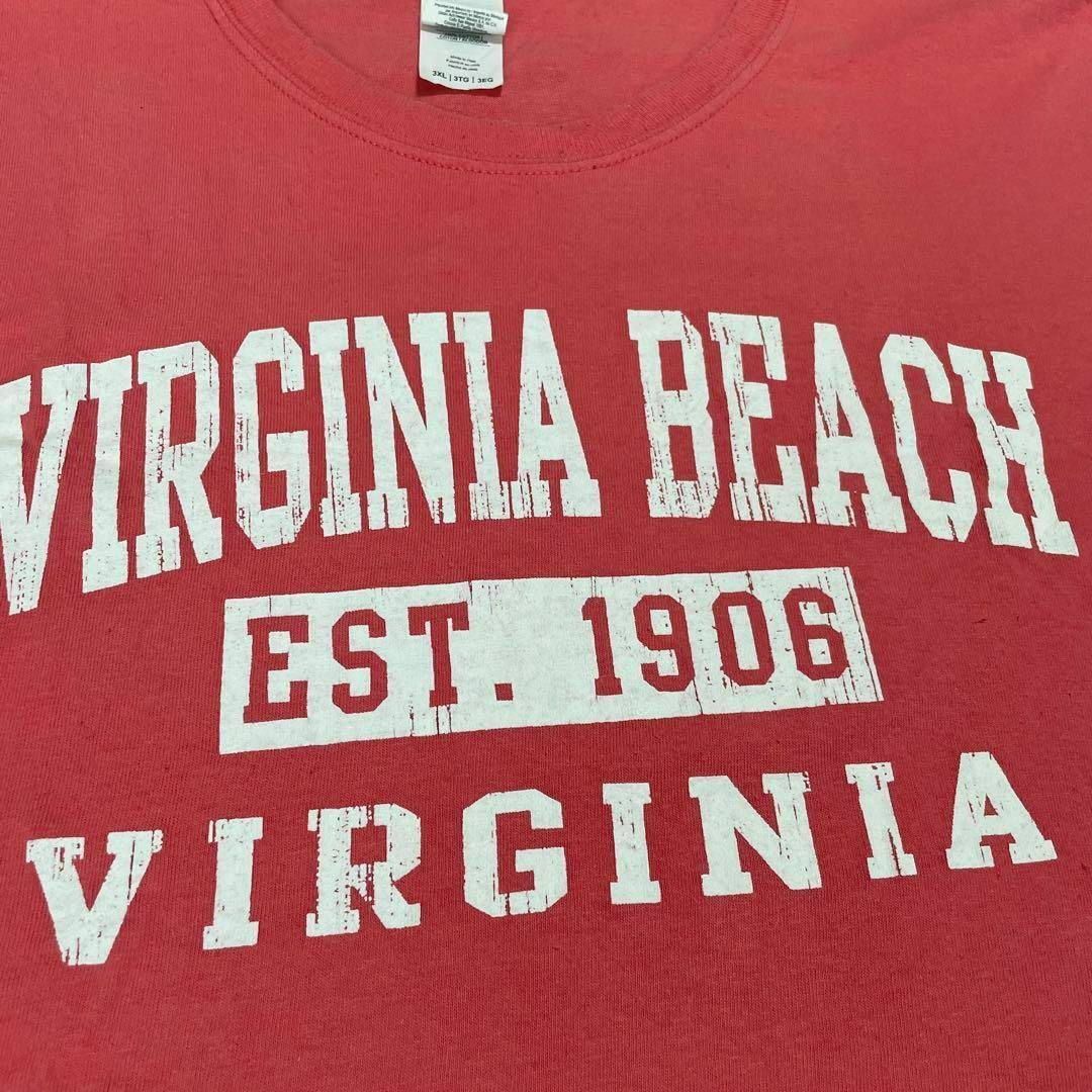 US古着 Virginia Beach カレッジロゴ Tシャツ 3XL ピンク メンズのトップス(Tシャツ/カットソー(半袖/袖なし))の商品写真