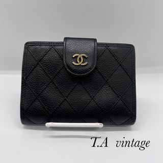 シャネル(CHANEL)の美品！シャネル　キャビアスキン　ビコローレ　がま口　財布　ブラック(財布)