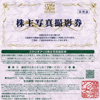 スタジオアリス　株主優待券　写真撮影券　誕生日　四切写真 a(その他)