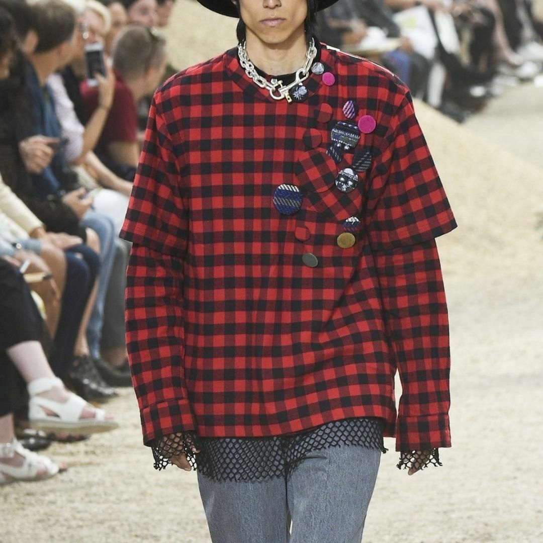 sacai サカイ チェック柄 半袖 プルオーバー シャツ 1 メンズ 赤 黒