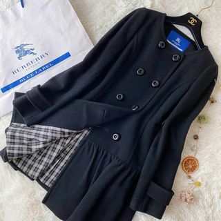 バーバリーブルーレーベル(BURBERRY BLUE LABEL)の極美品 バーバリーブルーレーベル ノバチェック ダブル ロング ノーカラーコート(ロングコート)