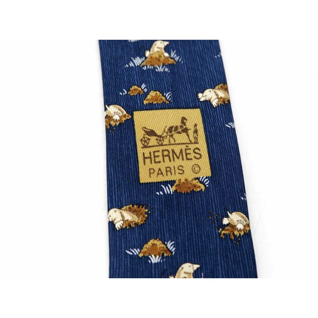 ★値下中 良品 エルメス HERMES シルクネクタイ 葉 フクロウ 青 メンズ