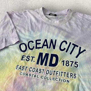 US古着 OCEAN CITY タイダイT カレッジロゴ Tシャツ XL(Tシャツ/カットソー(半袖/袖なし))