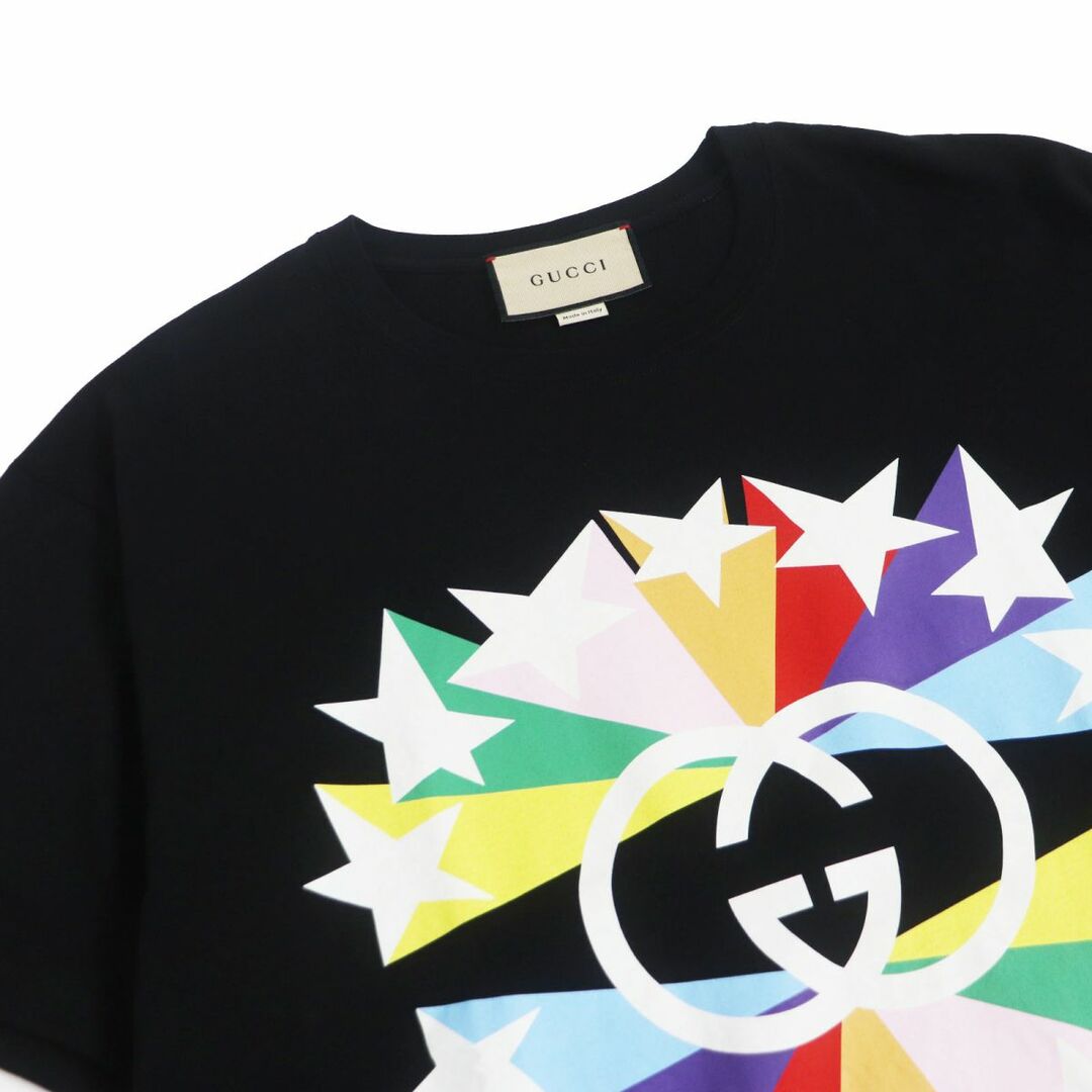 極美品□GUCCI/グッチ 548334 インターロッキングG スタープリント コットン 薄手 半袖Tシャツ/カットソー ブラック L イタリア製  正規品