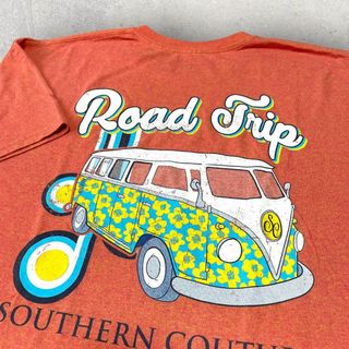 US古着 Road Trip ワーゲンバス 花柄 Tシャツ 2XL オレンジ(Tシャツ/カットソー(半袖/袖なし))