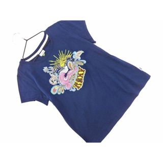 ロキシー(Roxy)のROXY ロキシー プリント Tシャツ sizeM/紺 ■◆ レディース(Tシャツ(半袖/袖なし))