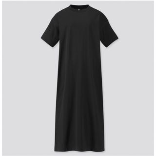 ユニクロ(UNIQLO)のユニクロ　マーセライズコットンロングTワンピース（半袖）　黒(ロングワンピース/マキシワンピース)