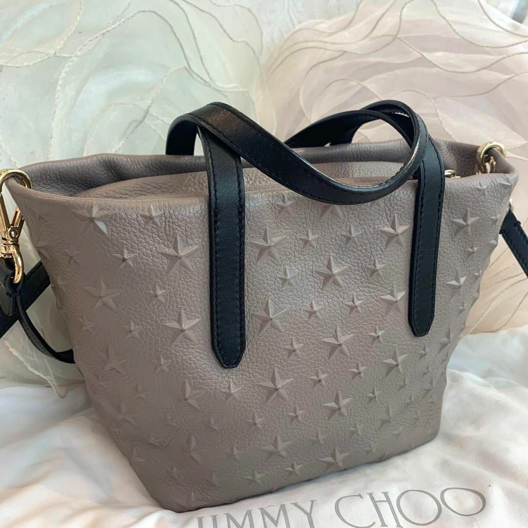 ☆美品☆JIMMY CHOO ミニサラ 2WAY スモールトートバッグ グレー系
