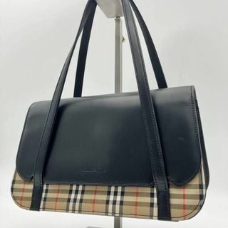 美品 バーバリー トートバッグ ノバチェック カーフレザー 黒