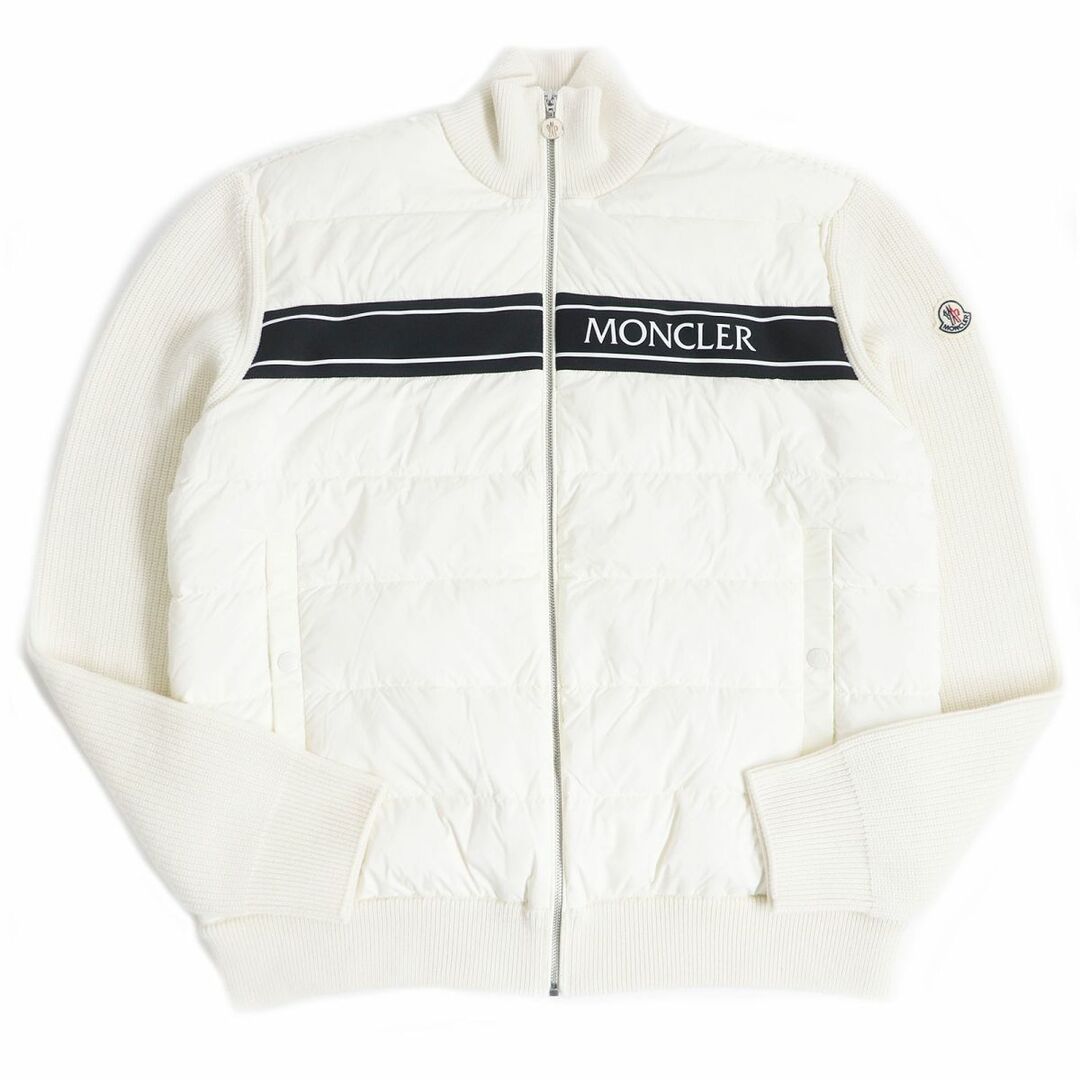 極美品□2022年製 MONCLER/モンクレール  CARDIGAN ロゴワッペン付き ウール ZIPUP ニットブルゾン/ダウンジャケット アイボリー 3XL 正規