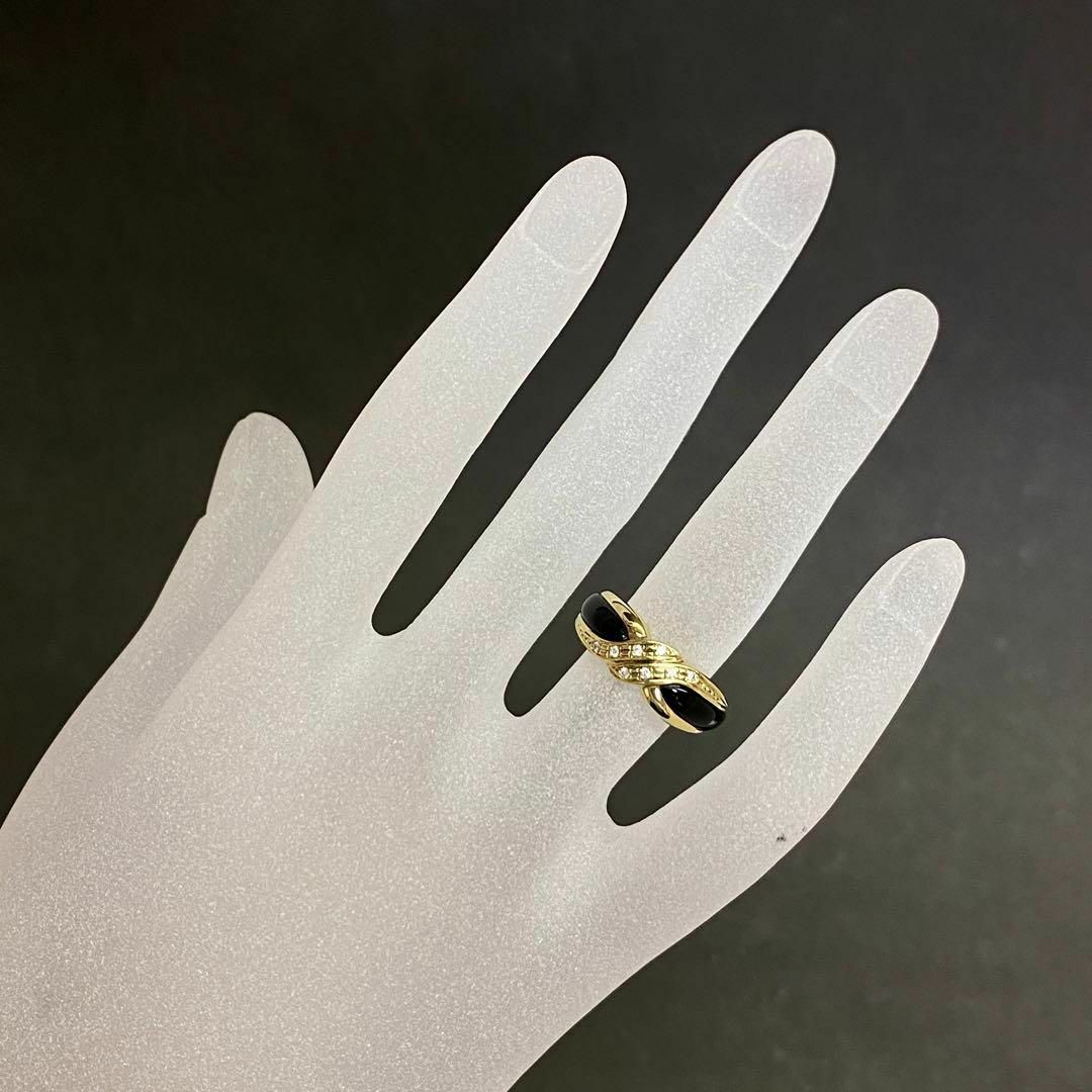 K18　天然オニキスリング　ダイヤモンド　サイズ11.8号　18金　6.2g レディースのアクセサリー(リング(指輪))の商品写真