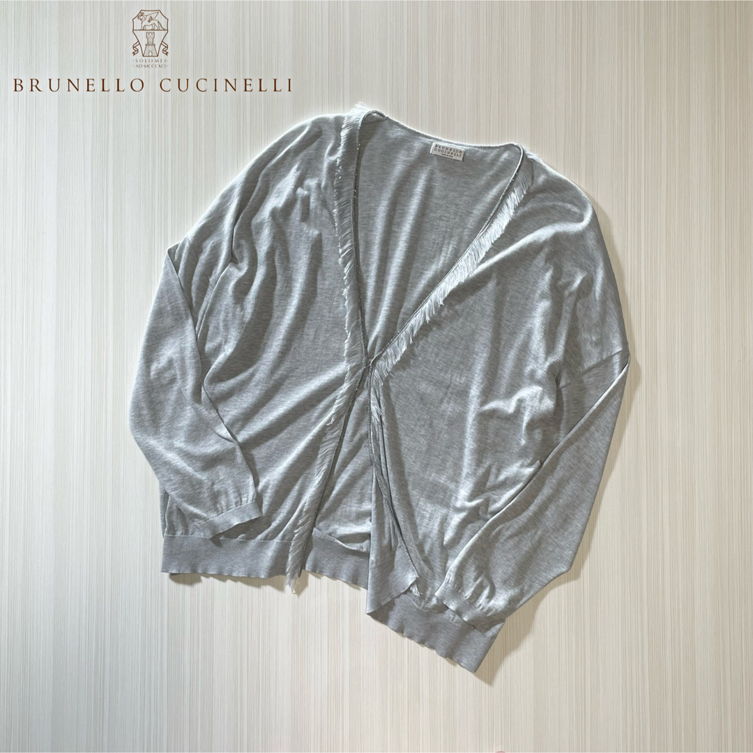 BRUNELLO CUCINELLI(ブルネロクチネリ)のJ34★美品★極上モニーレ装飾＆フリンジつき カーディガン ブルネロクチネリ レディースのトップス(カーディガン)の商品写真