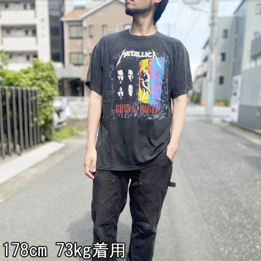 メタリカ×ガンズ・アンド・ローゼズ Tシャツ 半袖 METALLICA×GUNS N' ROSES バンドTシャツ TOUR1992 サイズ:メンズ XL 相当 ビッグサイズ フェード ブラック スミクロ【新品】