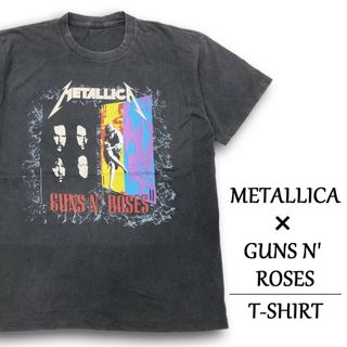 メタリカ×ガンズ・アンド・ローゼズ Tシャツ 半袖 METALLICA×GUNS N' ROSES  バンドTシャツ TOUR1992 サイズ：メンズ XL 相当 ビッグサイズ フェード ブラック スミクロ【新品】(Tシャツ/カットソー(半袖/袖なし))