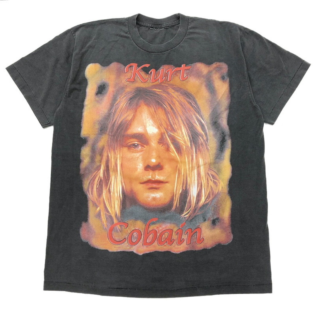 カート・コバーン Tシャツ 半袖 KURT COBAIN バンドTシャツ サイズ：メンズ XL 相当 ビッグサイズ フェード ブラック スミクロ【新品】