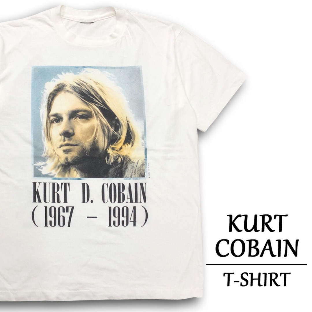 カート・コバーン Tシャツ 半袖  KURT COBAIN    追悼  バンドTシャツ  サイズ：メンズ XL 相当  ビッグサイズ  ホワイト【新品】白ホワイトWHITEサイズ