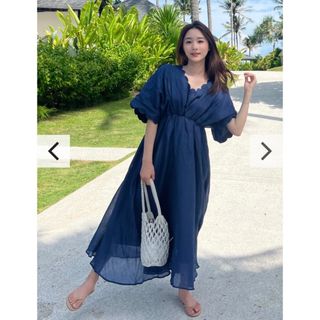 バースデーバッシュ(BIRTHDAY BASH)のバースデーバッシュ♡ MEL LINEN GATHER DRESS♡ネイビー(ロングワンピース/マキシワンピース)